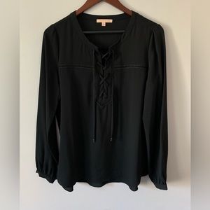 Gibson Latimer Long Sleeve Black Sheer Front Tie Lightweight Blouse Small